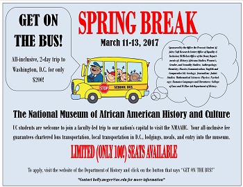 Get on the Bus poster - features a cartoon bus and text