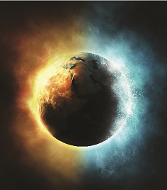 Earth - image as half fire(d) and half ice(d)