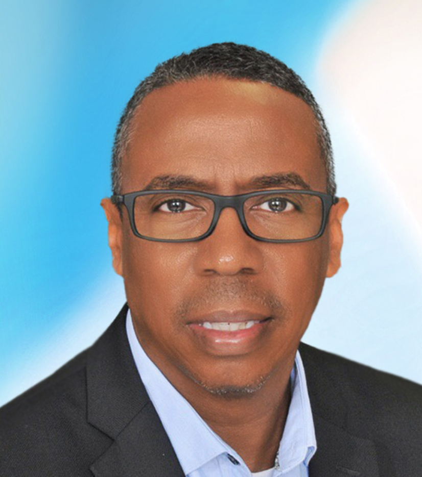 Mark opens his presentation with a slide deck